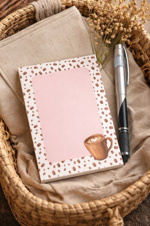 Coffee Bean Notepad (50 Pages) – Choose 4x6 or 5x7 – Pink Notes Memo Pad