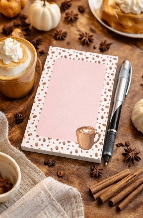 Coffee Bean Notepad (50 Pages) – Choose 4x6 or 5x7 – Pink Notes Memo Pad