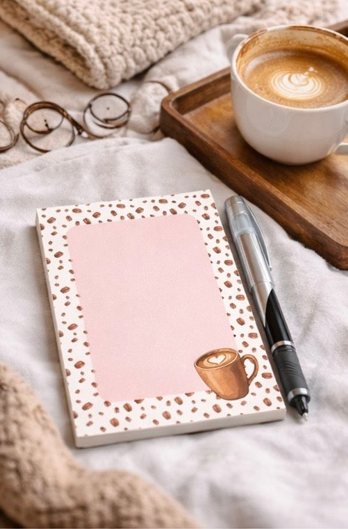 Coffee Bean Notepad (50 Pages) – Choose 4x6 or 5x7 – Pink Notes Memo Pad
