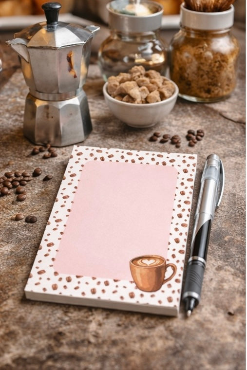 Coffee Bean Notepad (50 Pages) – Choose 4x6 or 5x7 – Pink Notes Memo Pad