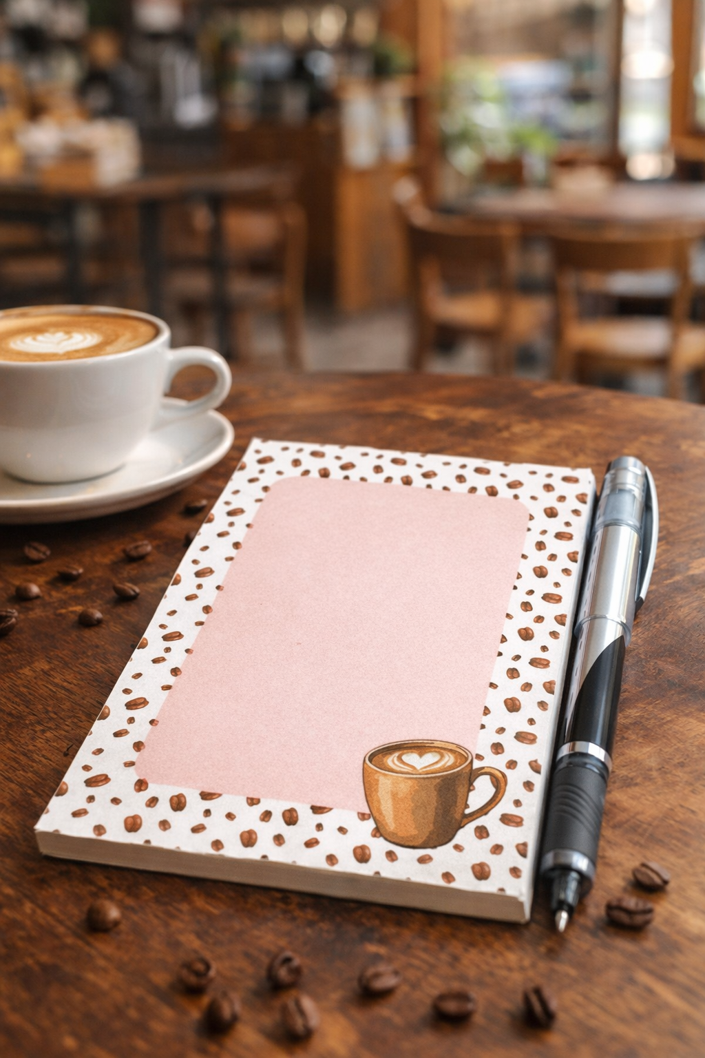 Coffee Bean Notepad (50 Pages) – Choose 4x6 or 5x7 – Pink Notes Memo Pad