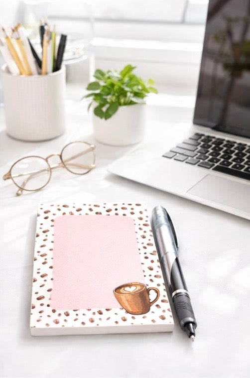 Coffee Bean Notepad (50 Pages) – Choose 4x6 or 5x7 – Pink Notes Memo Pad