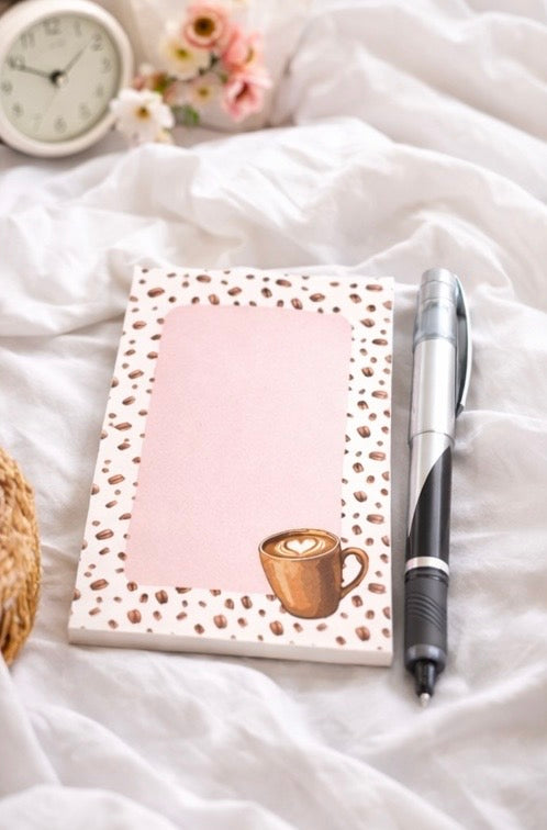 Coffee Bean Notepad (50 Pages) – Choose 4x6 or 5x7 – Pink Notes Memo Pad