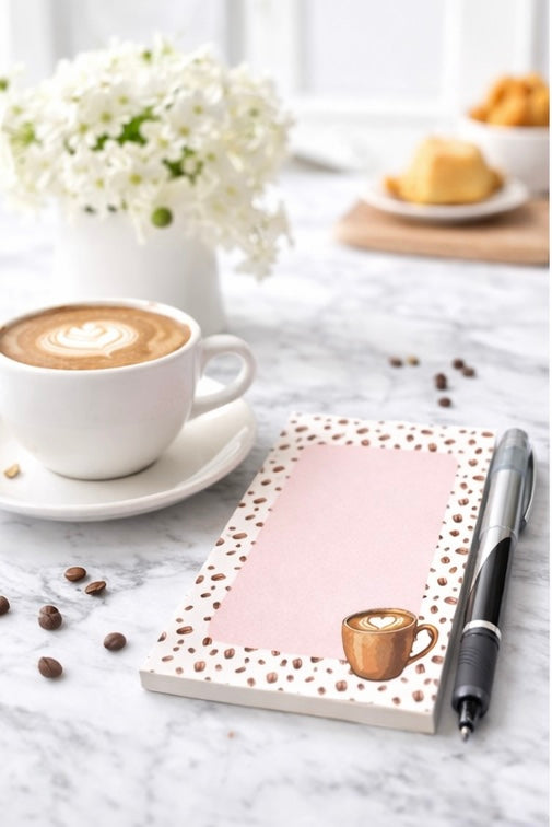 Coffee Bean Notepad (50 Pages) – Choose 4x6 or 5x7 – Pink Notes Memo Pad