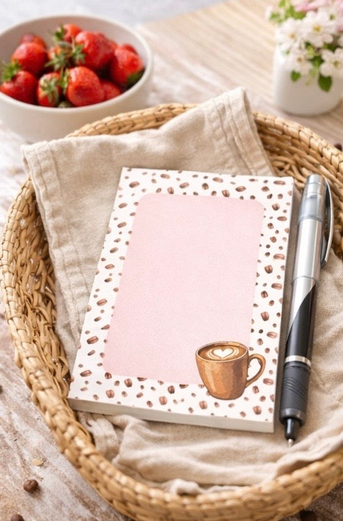 Coffee Bean Notepad (50 Pages) – Choose 4x6 or 5x7 – Pink Notes Memo Pad