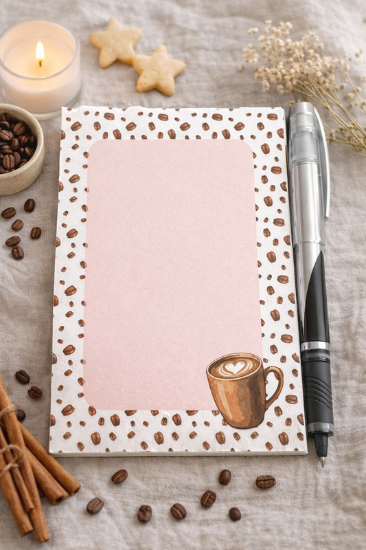 Coffee Bean Notepad (50 Pages) – Choose 4x6 or 5x7 – Pink Notes Memo Pad